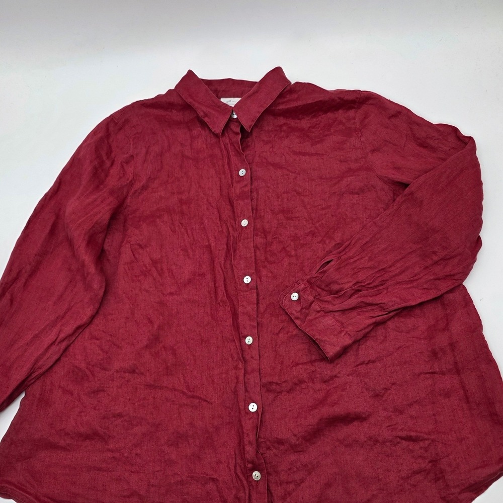 Casual Chic Love Linen Button Down Shirt Womens Large Red Long Sleeve Effortless